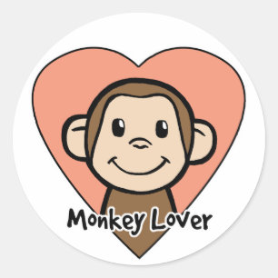 Cute Cartoon Clip Art Smile Monkey Love in Heart Classic Round Sticker
