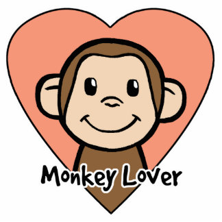 Cute Cartoon Clip Art Smile Monkey Love in Heart Standing Photo Sculpture