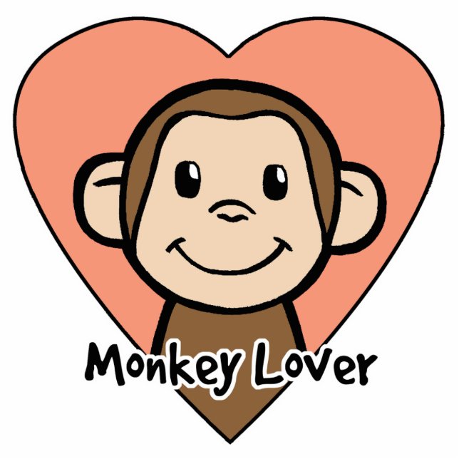 Cute Cartoon Clip Art Smile Monkey Love in Heart Standing Photo Sculpture (Front)