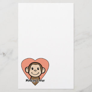 Cute Cartoon Clip Art Smile Monkey Love in Heart Stationery