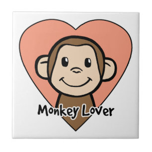 Cute Cartoon Clip Art Smile Monkey Love in Heart Tile