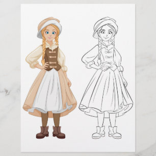Cute Cartoon clown girl colouring page