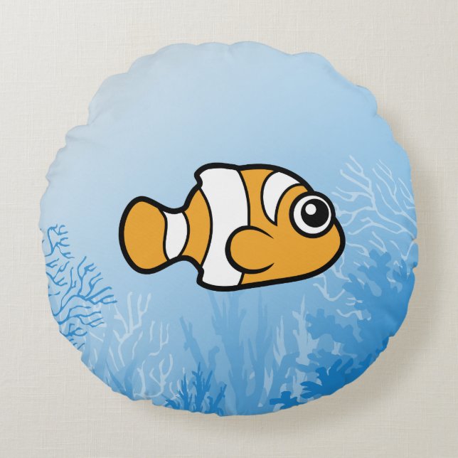 Cute Cartoon Clownfish Round Cushion (Front)