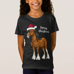 Cute Cartoon Clydesdale Draught Horse Christmas T-Shirt