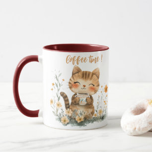 Cute Cartoon Coffee-Loving Cat Mug