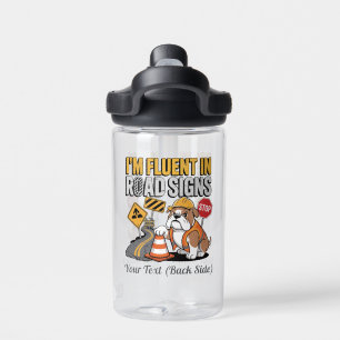 Cute Cartoon Construction Bulldog Funny Road Sign Water Bottle