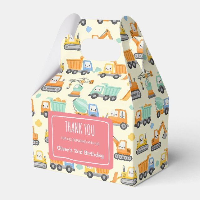 Cute Cartoon Construction Vehicles Favour Box (Front Side)