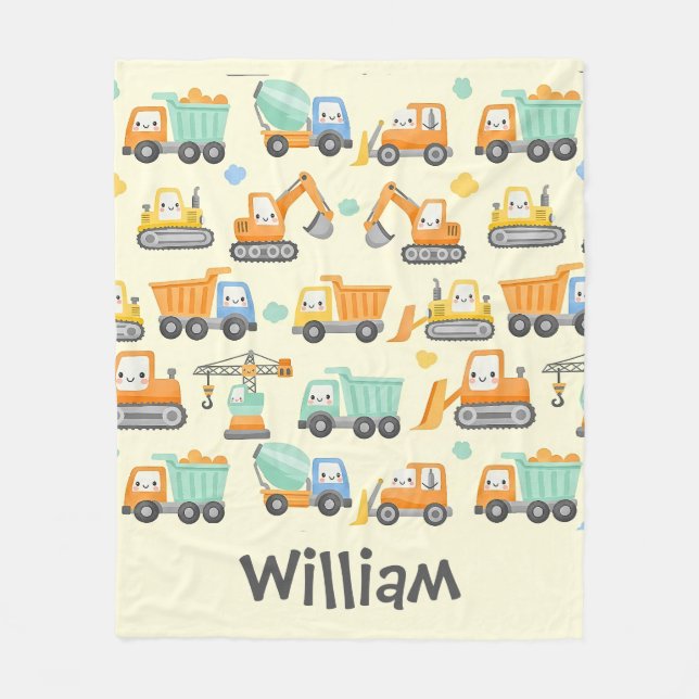 Cute Cartoon Construction Vehicles Fleece Blanket (Front)