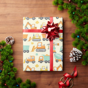 Cute Cartoon Construction Vehicles Wrapping Paper