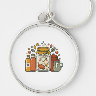 Cute Cartoon Cookie Jar & Hot Sauce Foodie T-Shirt Key Ring