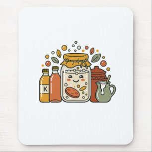 Cute Cartoon Cookie Jar & Hot Sauce Foodie T-Shirt Mouse Mat