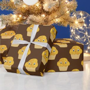 Cute Cartoon Corn Muffin On Brown Wrapping Paper