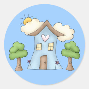 Cute Cartoon Country House Tree Scene Classic Round Sticker