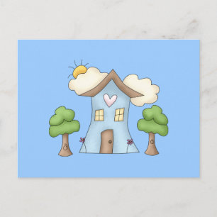 Cute Cartoon Country House Tree Scene Postcard