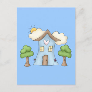Cute Cartoon Country House Tree Scene Postcard