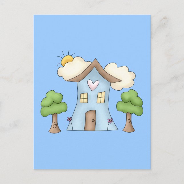 Cute Cartoon Country House Tree Scene Postcard (Front)