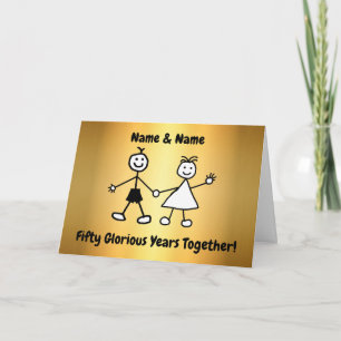 Cute Cartoon Couple Golden Wedding Anniversary Card