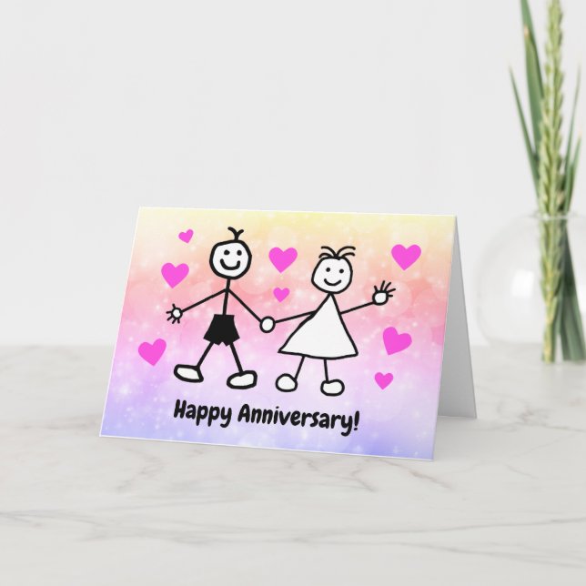 Cute Cartoon Couple Happy Anniversary Card (Front)