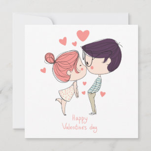 Cute Cartoon Couple Happy Valentines Day Holiday Card