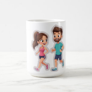 Cute Cartoon Couple Jogging Together – Healthy Lif Coffee Mug
