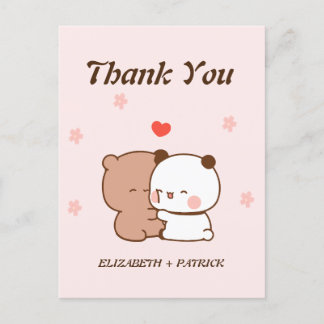 Cute cartoon couple, Kawaii Bear & Panda Thank You Postcard