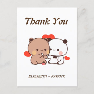 Cute cartoon couple, Kawaii Bear & Panda Thank You Postcard
