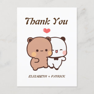 Cute cartoon couple, Kawaii Bear & Panda Thank You Postcard