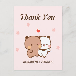 Cute cartoon couple, Kawaii Bear & Panda Thank You Postcard