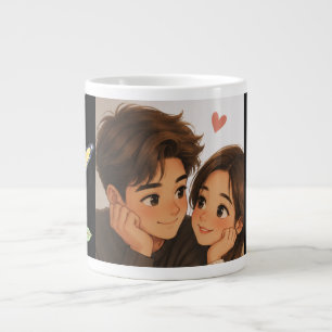 Cute Cartoon Couple Large Coffee Mug