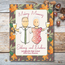 Cute Cartoon Couple on Autumn Vacation Cruise Door