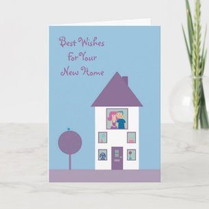 Cute Cartoon Couple & Pets New Home Customisable Card