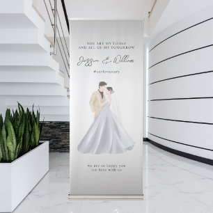Cute Cartoon Couple's Wedding Welcome Retractable Banner