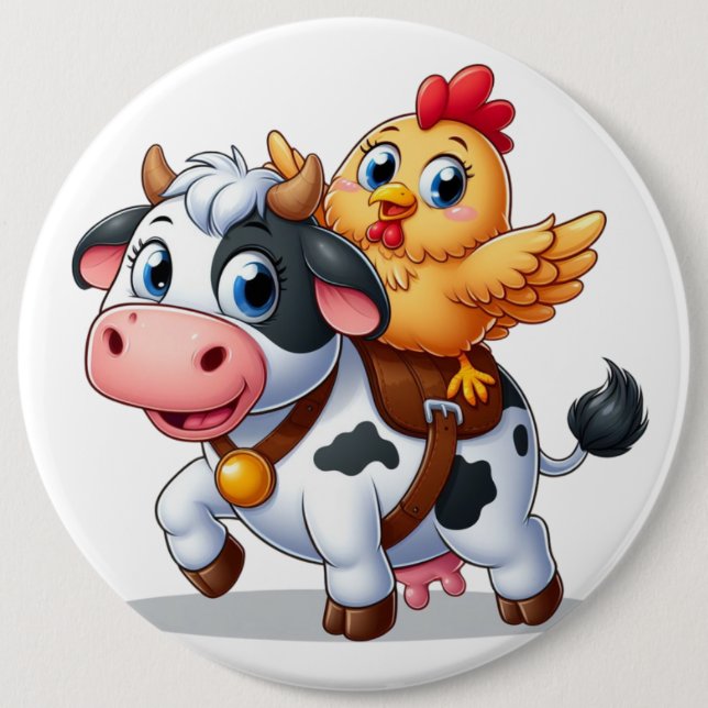 cute cartoon cow/chicken 6 cm round badge (Front)