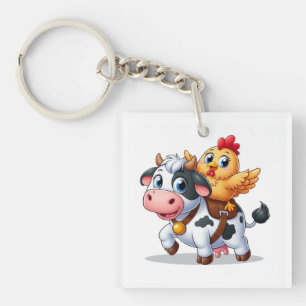 cute cartoon cow/chicken key ring