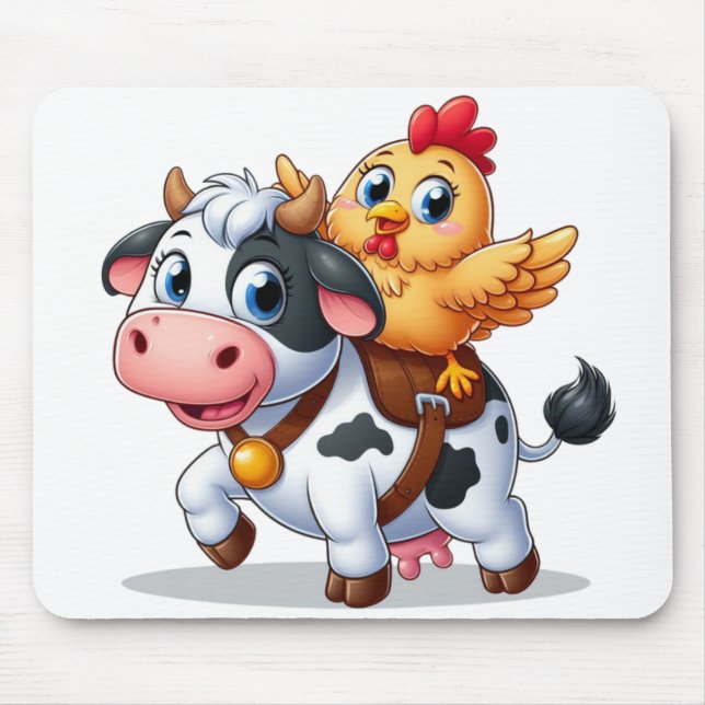 cute cartoon cow/chicken mouse mat (Front)