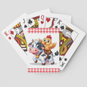 cute cartoon cow/chicken playing cards
