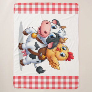 cute cartoon cow/chicken sherpa blanket