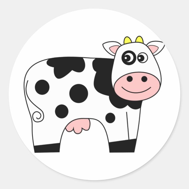 Cute Cartoon Cow Classic Round Sticker (Front)