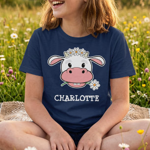 Cute Cartoon Cow Custom Name Farm Animal T-Shirt