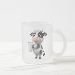 Cute Cartoon Cow Drinking Milk From Glass Frosted Glass Coffee Mug