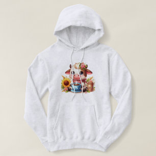 Cute Cartoon Cow Enjoying Coffee  Hoodie