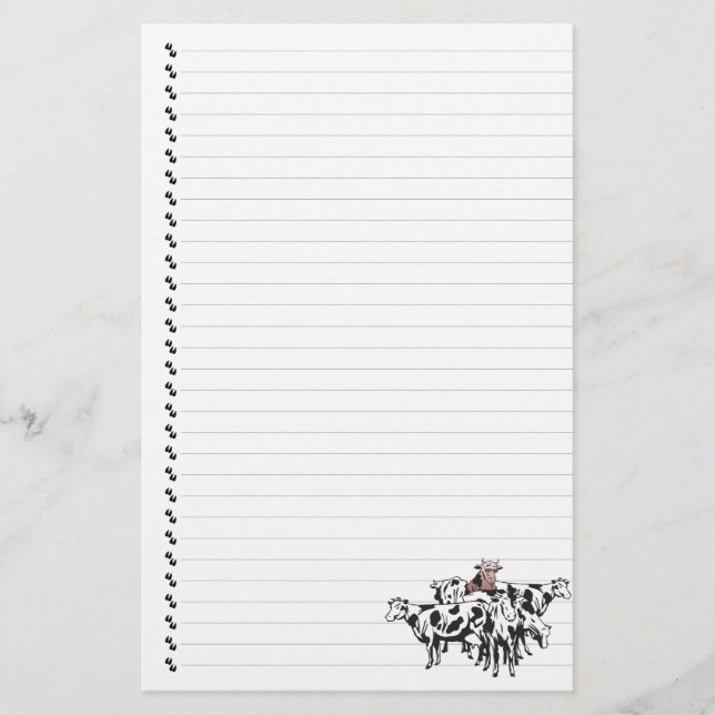 Cute Cartoon Cow herd Lined Pet Stationery (Front)