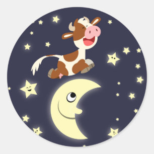 Cute Cartoon Cow Jumping Over The Moon Sticker