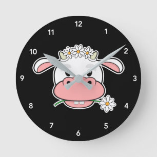 Cute Cartoon Cow   Kawaii Farm Animal Round Clock