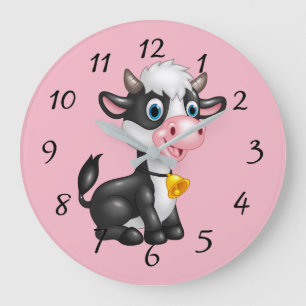 Cute Cartoon Cow Large Clock