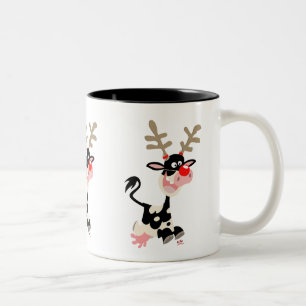 Cute Cartoon Cow Masquerading as a Reindeer Two-Tone Coffee Mug