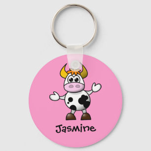 Cute Cartoon Cow Personalised Name Gift Key Ring
