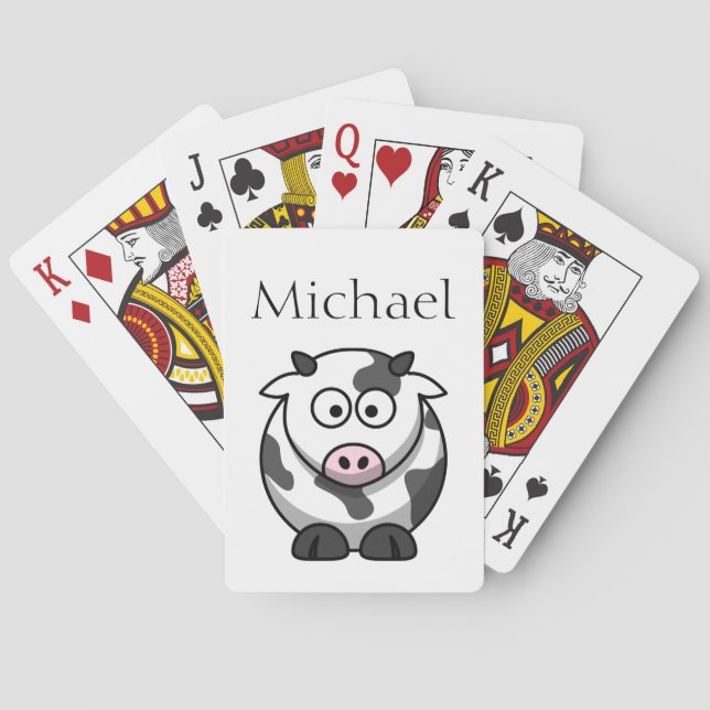 Cute Cartoon Cow Personalised Playing Cards (Back)