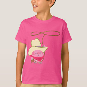 Cute Cartoon Cowboy Pig With Lariat Kids T-Shirt
