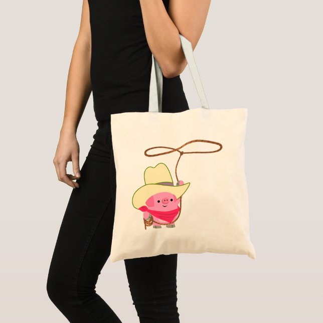 Cute Cartoon Cowboy Pig With Lariat Tote Bag (Front (Product))